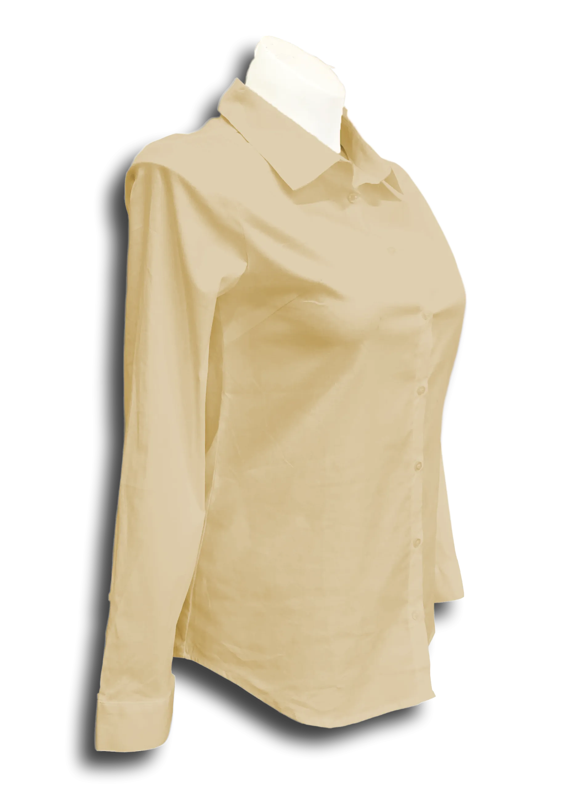Long Sleeved Stretch Button Up Blouse in Tan