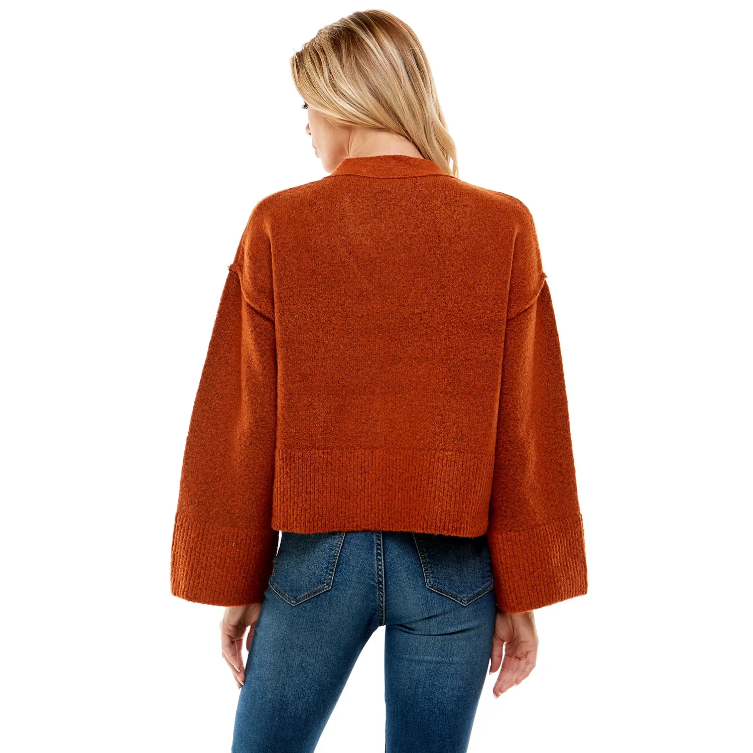 Long Wide Sleeve V-Neck Cardigan
