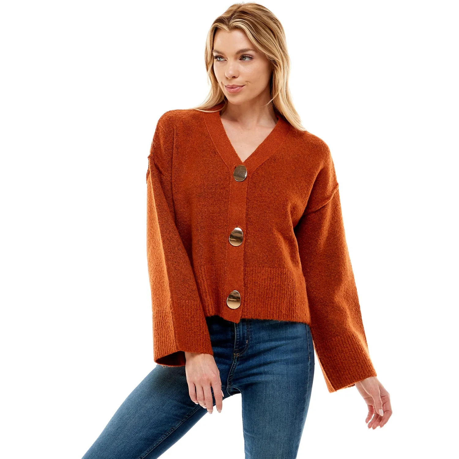 Long Wide Sleeve V-Neck Cardigan