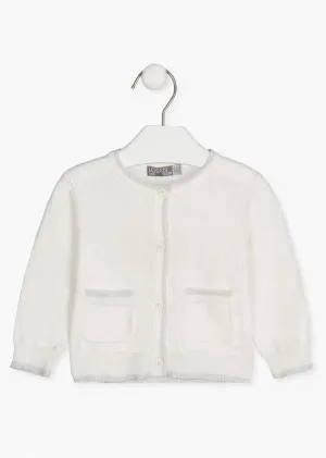 Losan Baby Girl Cardigan with Buttons in White : Size 3M to 24M
