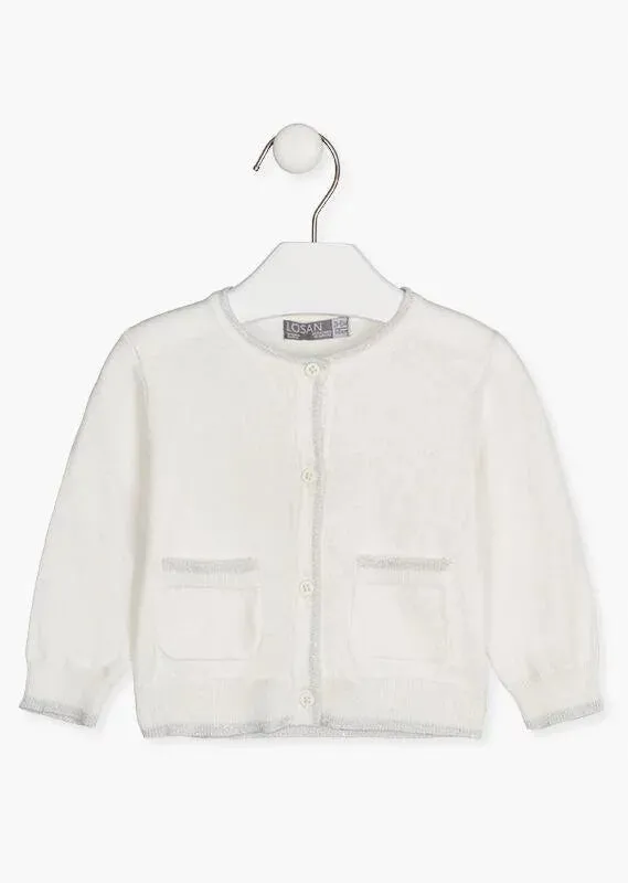 Losan Baby Girl Cardigan with Buttons in White : Size 3M to 24M