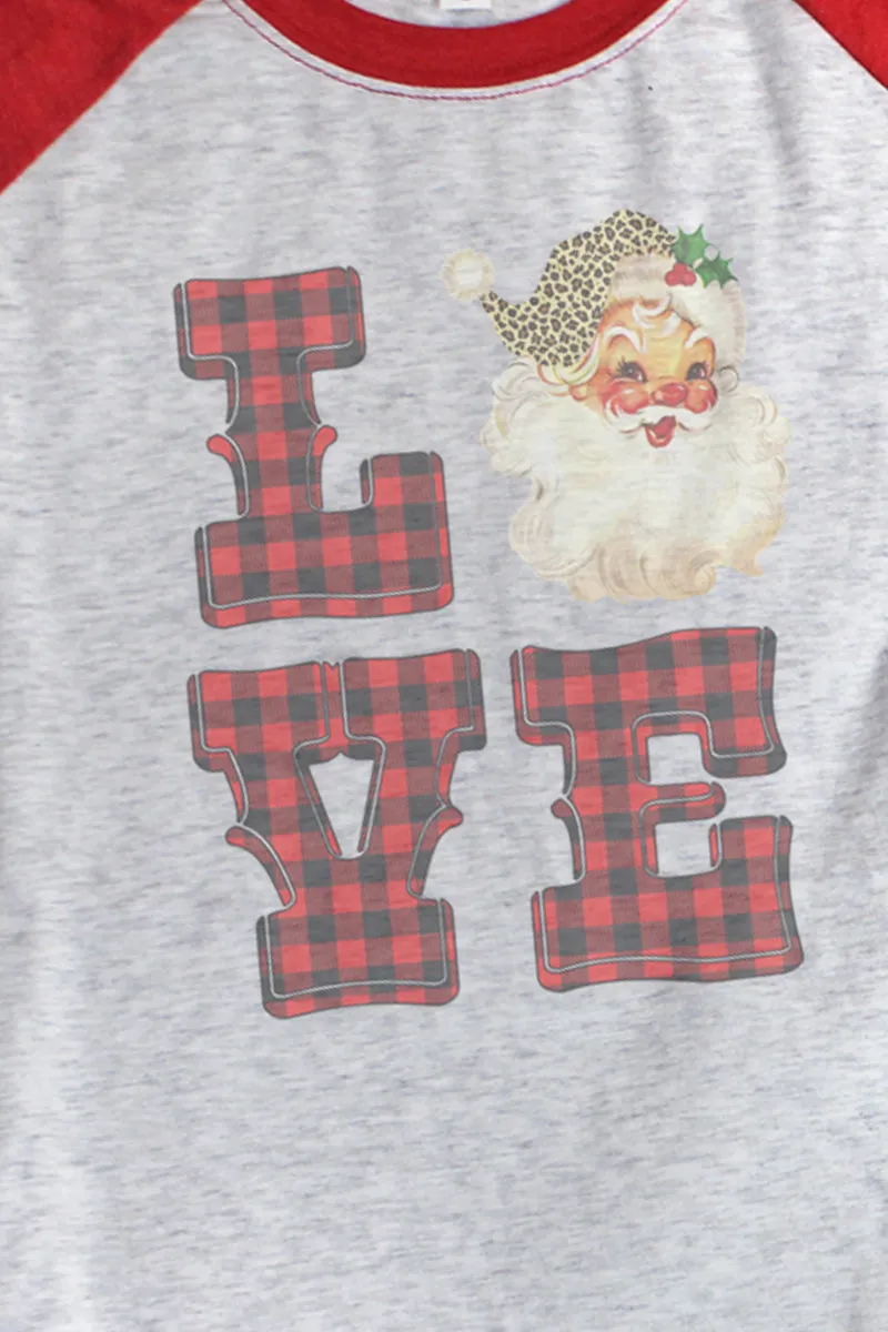 Love Santa Buffalo Plaid Tri-Blend Unisex 3/4 Raglan
