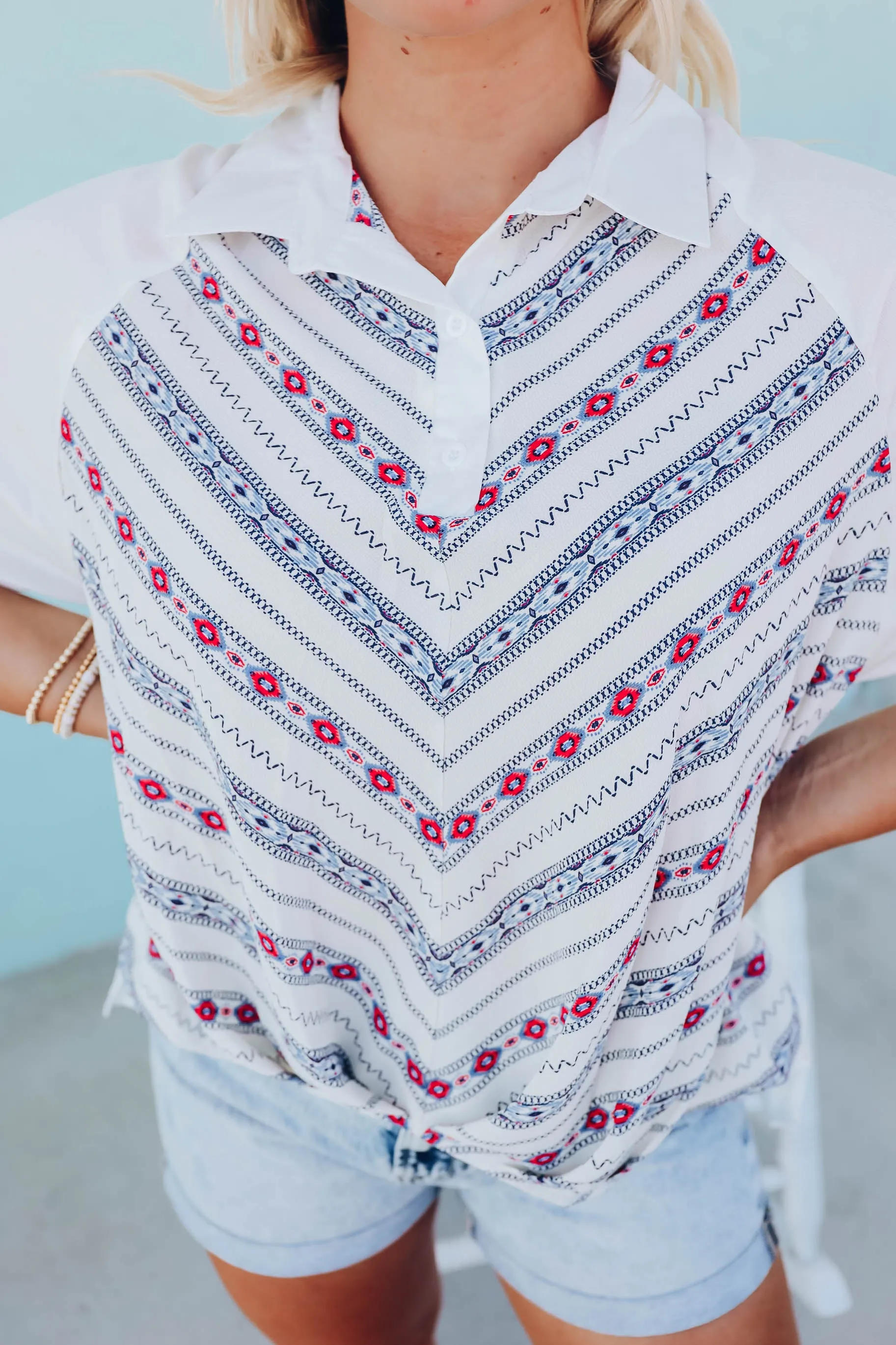 Luciana Aztec Print Blouse - White
