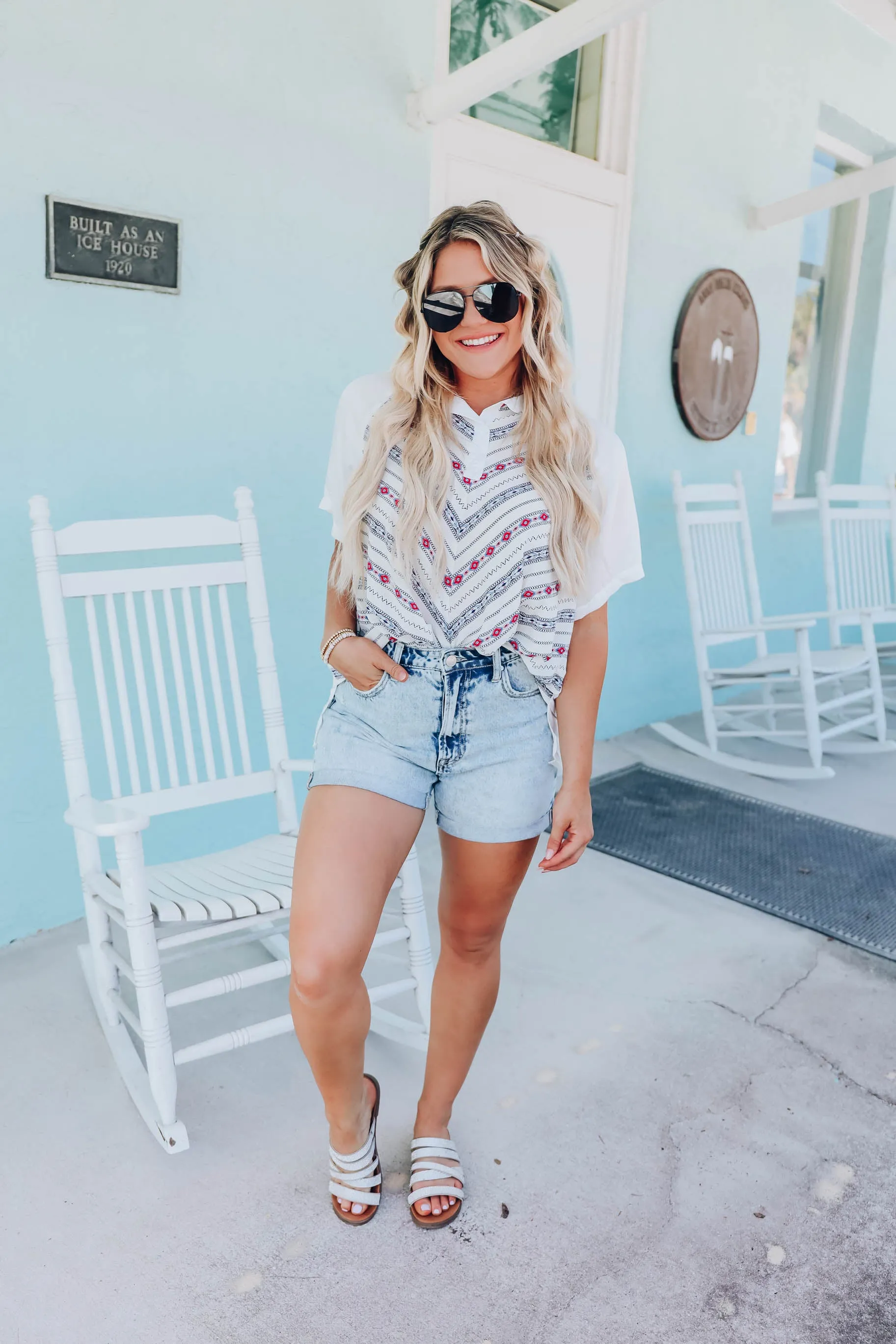 Luciana Aztec Print Blouse - White