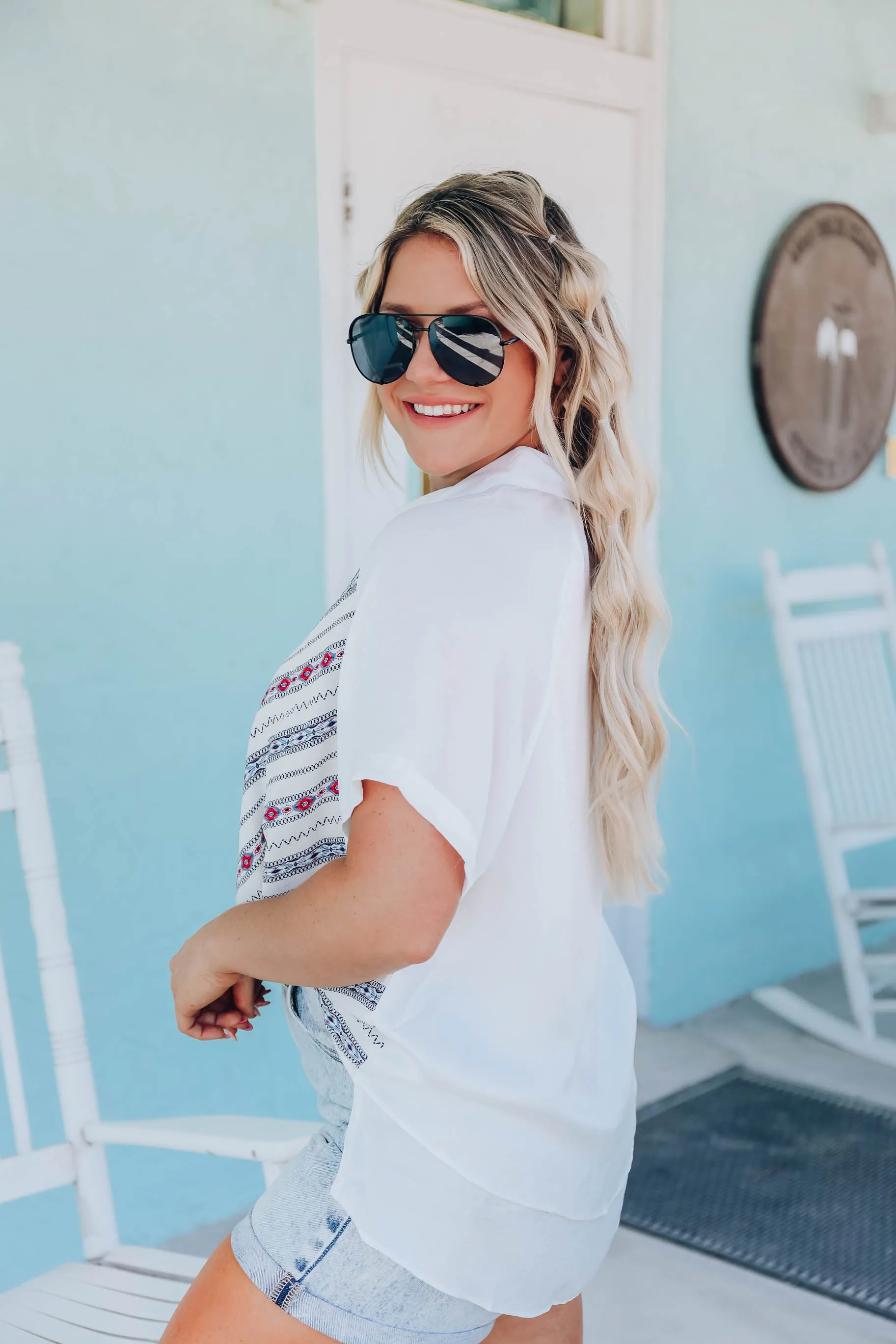 Luciana Aztec Print Blouse - White