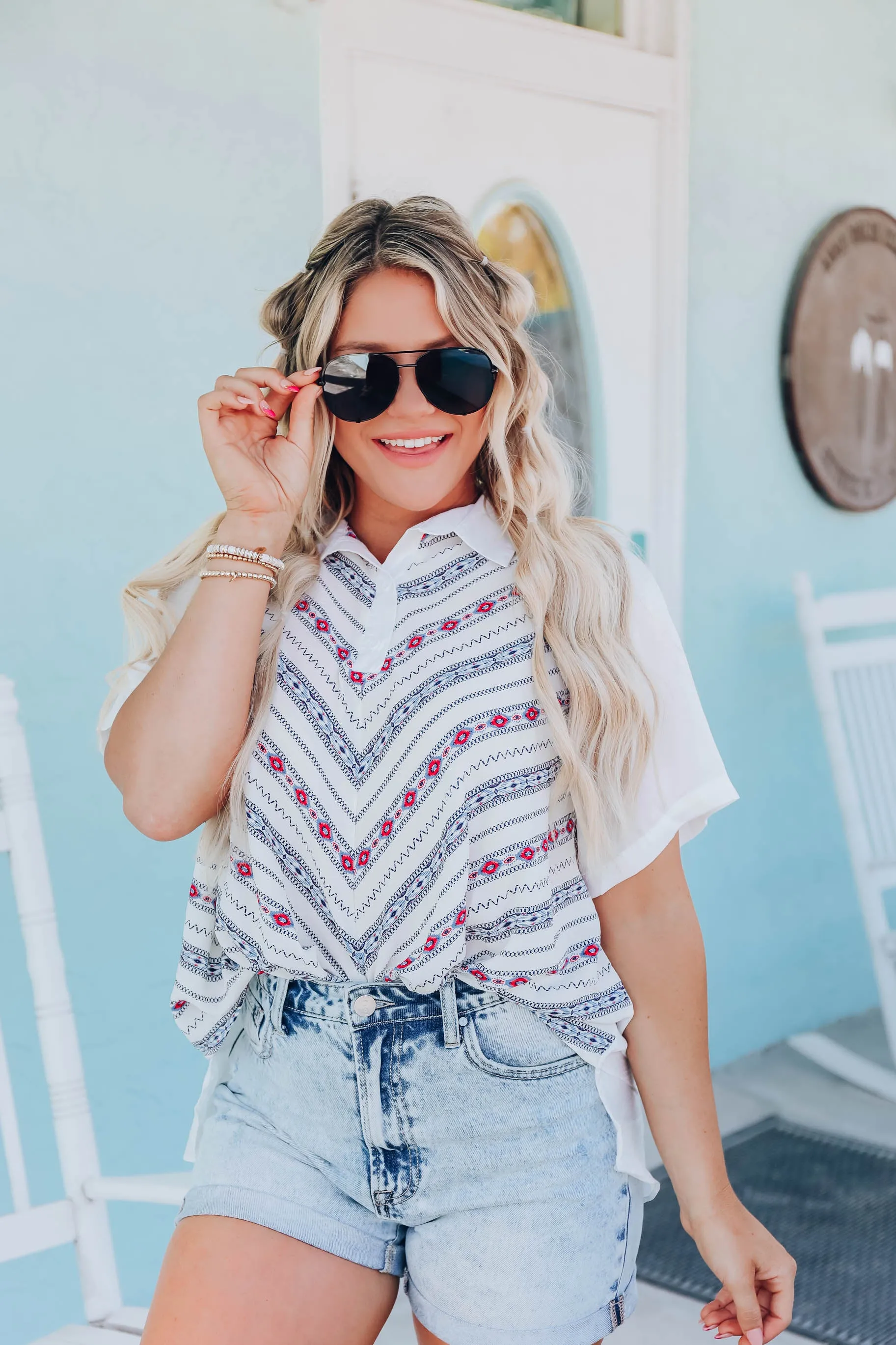 Luciana Aztec Print Blouse - White