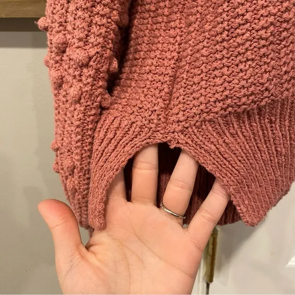 Madewell Bobble Cardigan Knit Sweater Pom PomSleeves Mauve Pink Large Oversize