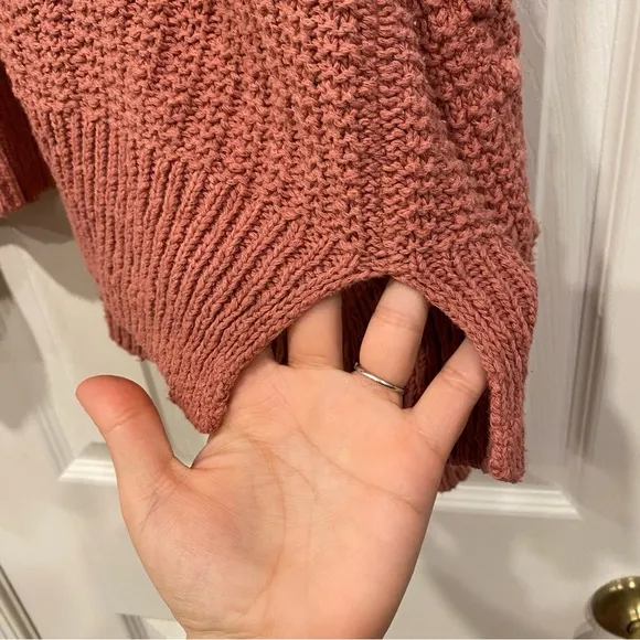 Madewell Bobble Cardigan Knit Sweater Pom PomSleeves Mauve Pink Large Oversize