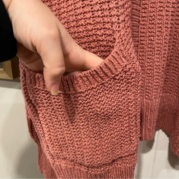 Madewell Bobble Cardigan Knit Sweater Pom PomSleeves Mauve Pink Large Oversize