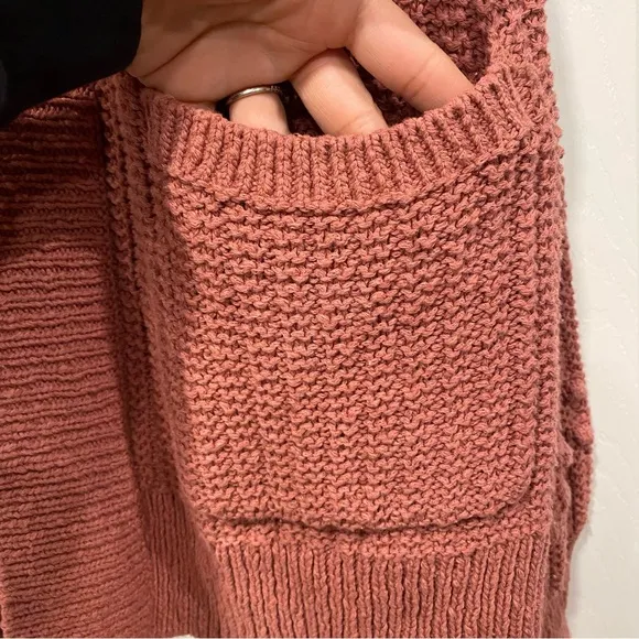 Madewell Bobble Cardigan Knit Sweater Pom PomSleeves Mauve Pink Large Oversize
