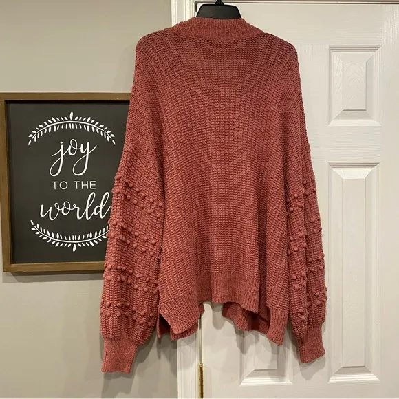 Madewell Bobble Cardigan Knit Sweater Pom PomSleeves Mauve Pink Large Oversize