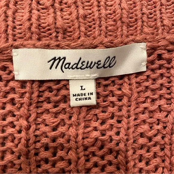 Madewell Bobble Cardigan Knit Sweater Pom PomSleeves Mauve Pink Large Oversize