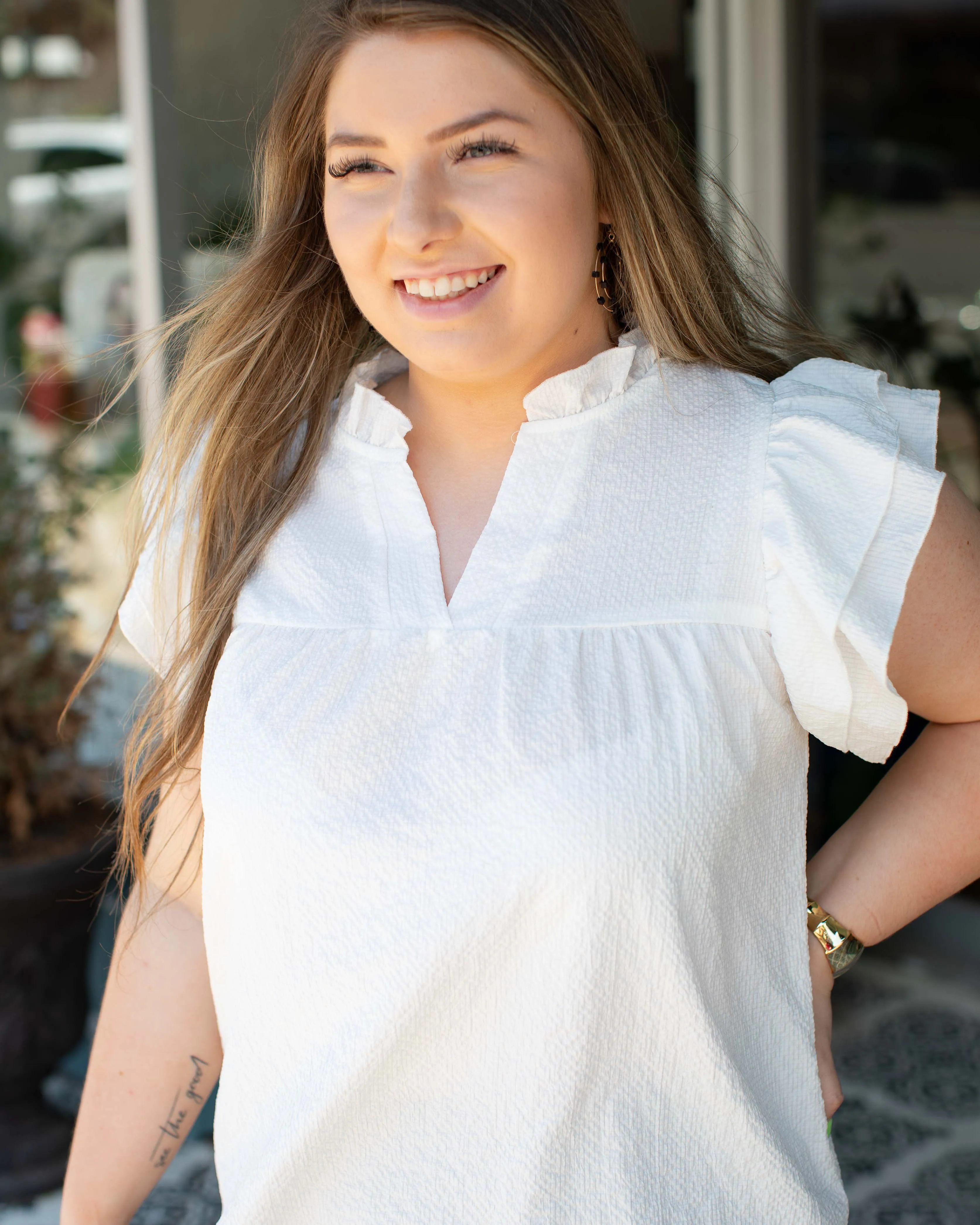 MADISON RUFFLE SLEEVE BLOUSE