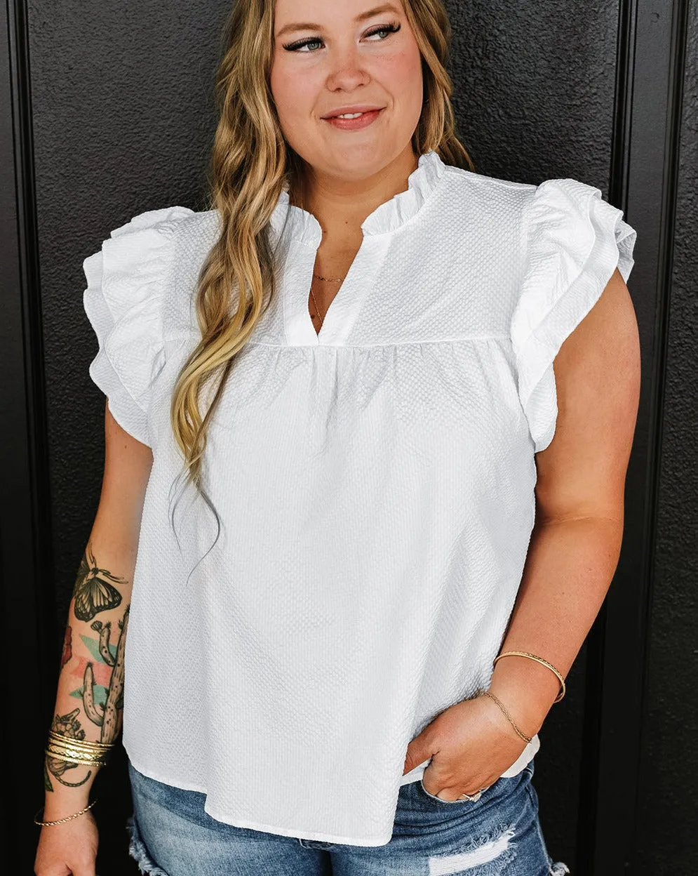 MADISON RUFFLE SLEEVE BLOUSE