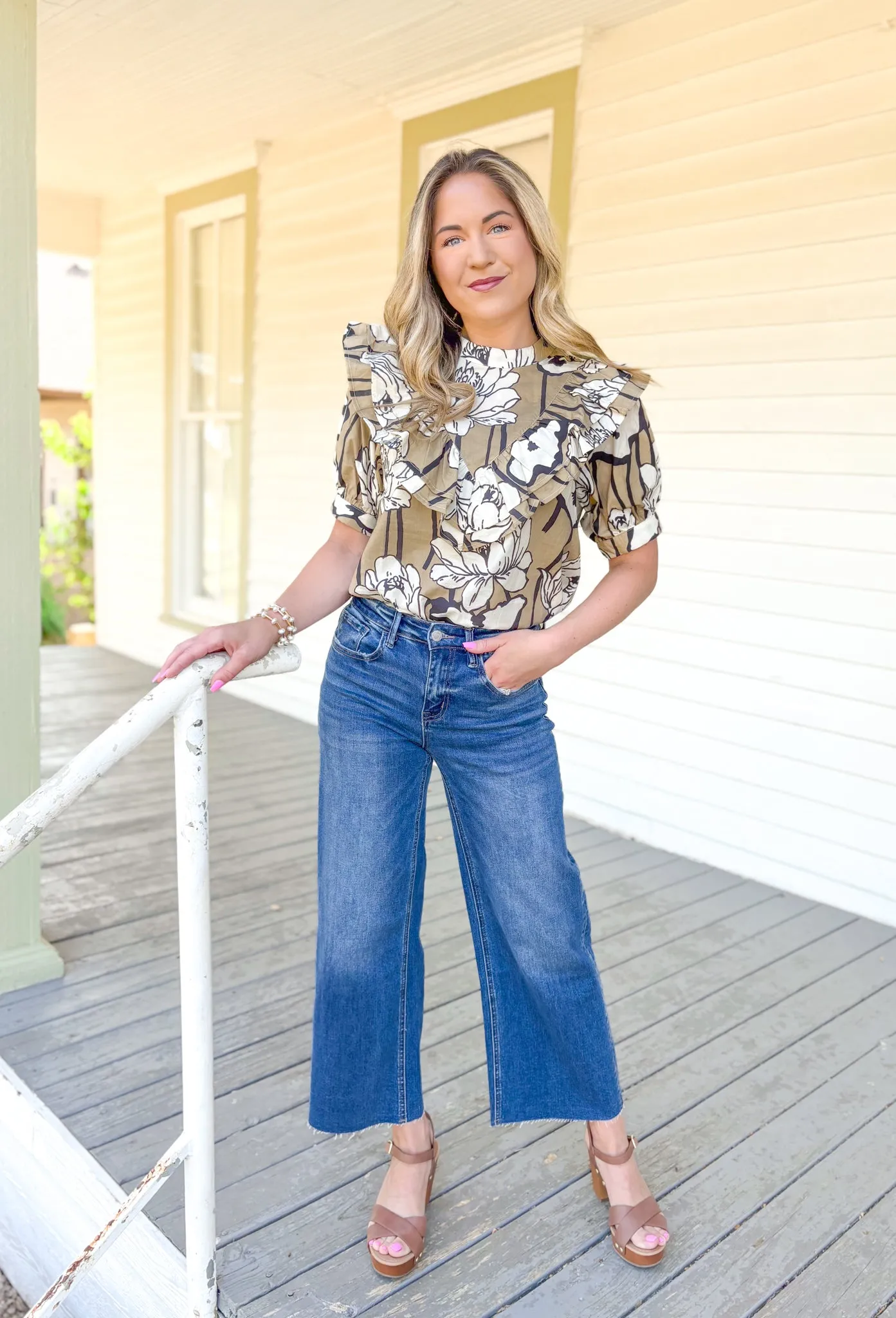 Make It Known Floral Blouse in Tan