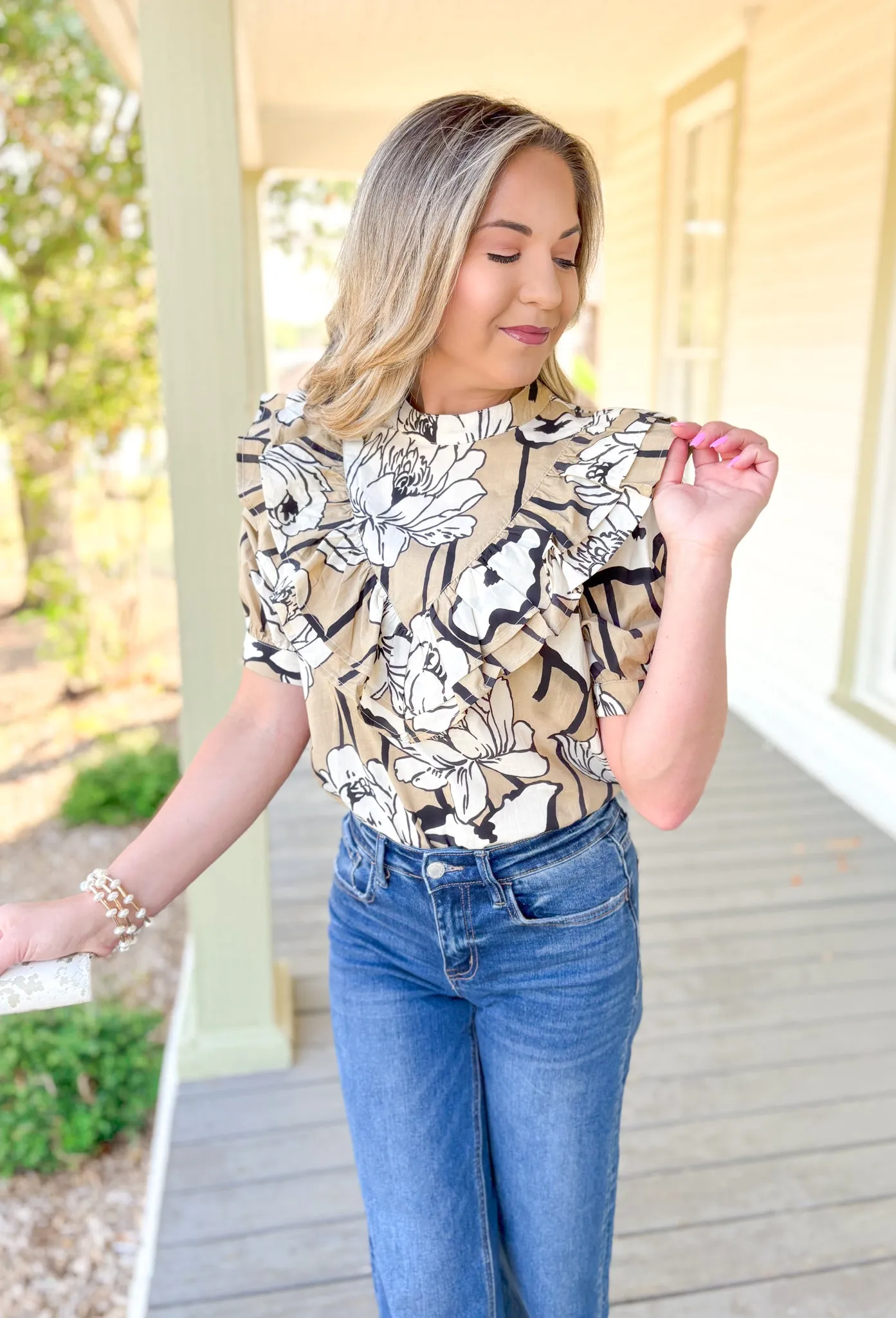 Make It Known Floral Blouse in Tan