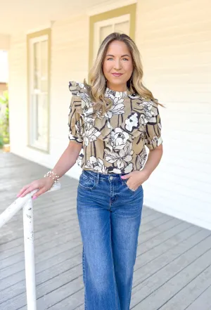 Make It Known Floral Blouse in Tan