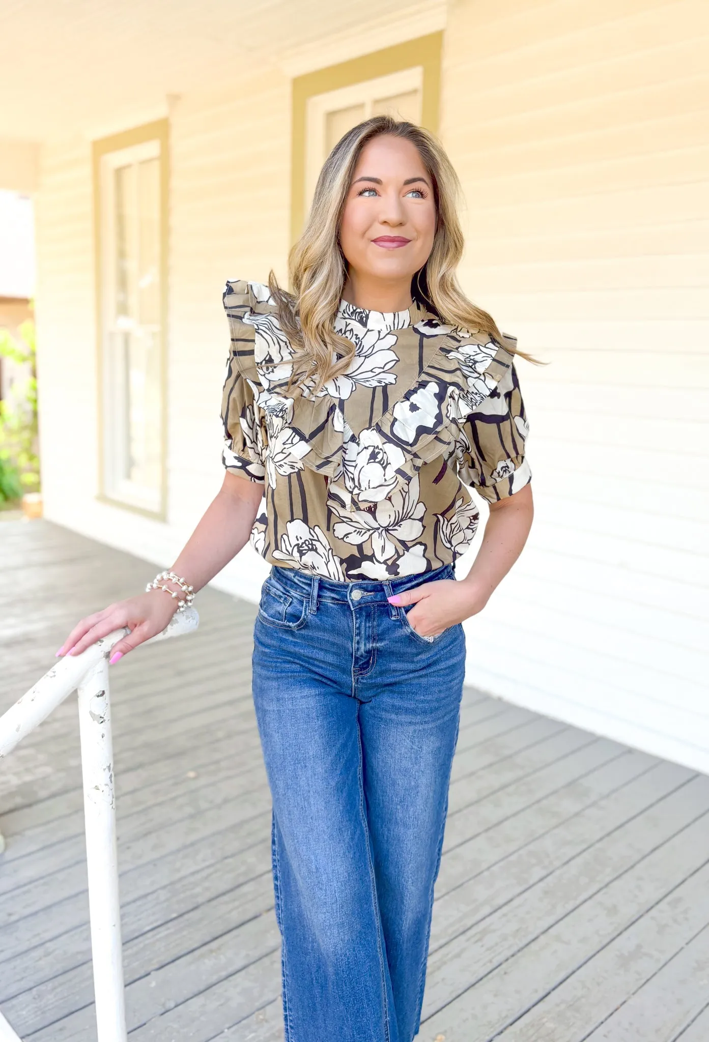 Make It Known Floral Blouse in Tan