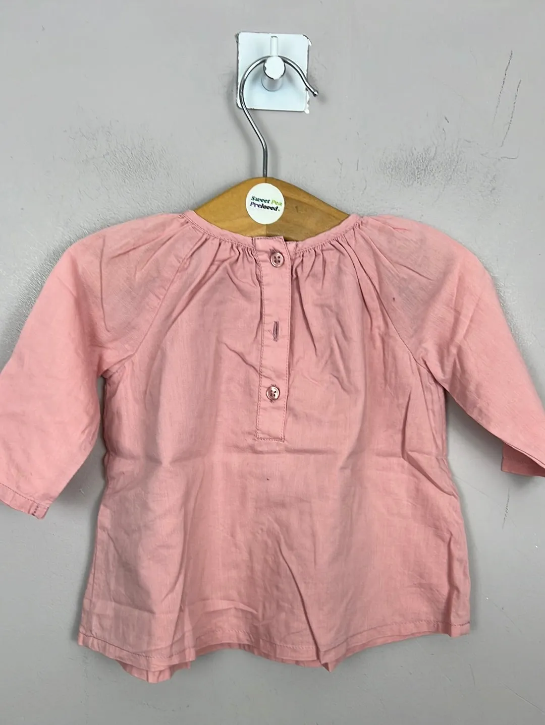 M&S Pink embroidered cotton blouse 0-3m