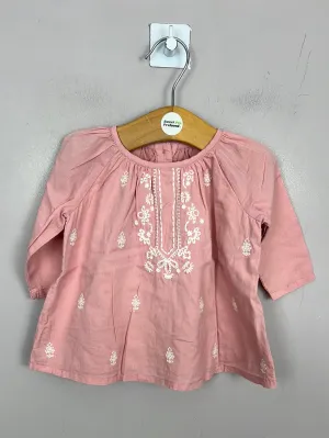 M&S Pink embroidered cotton blouse 0-3m