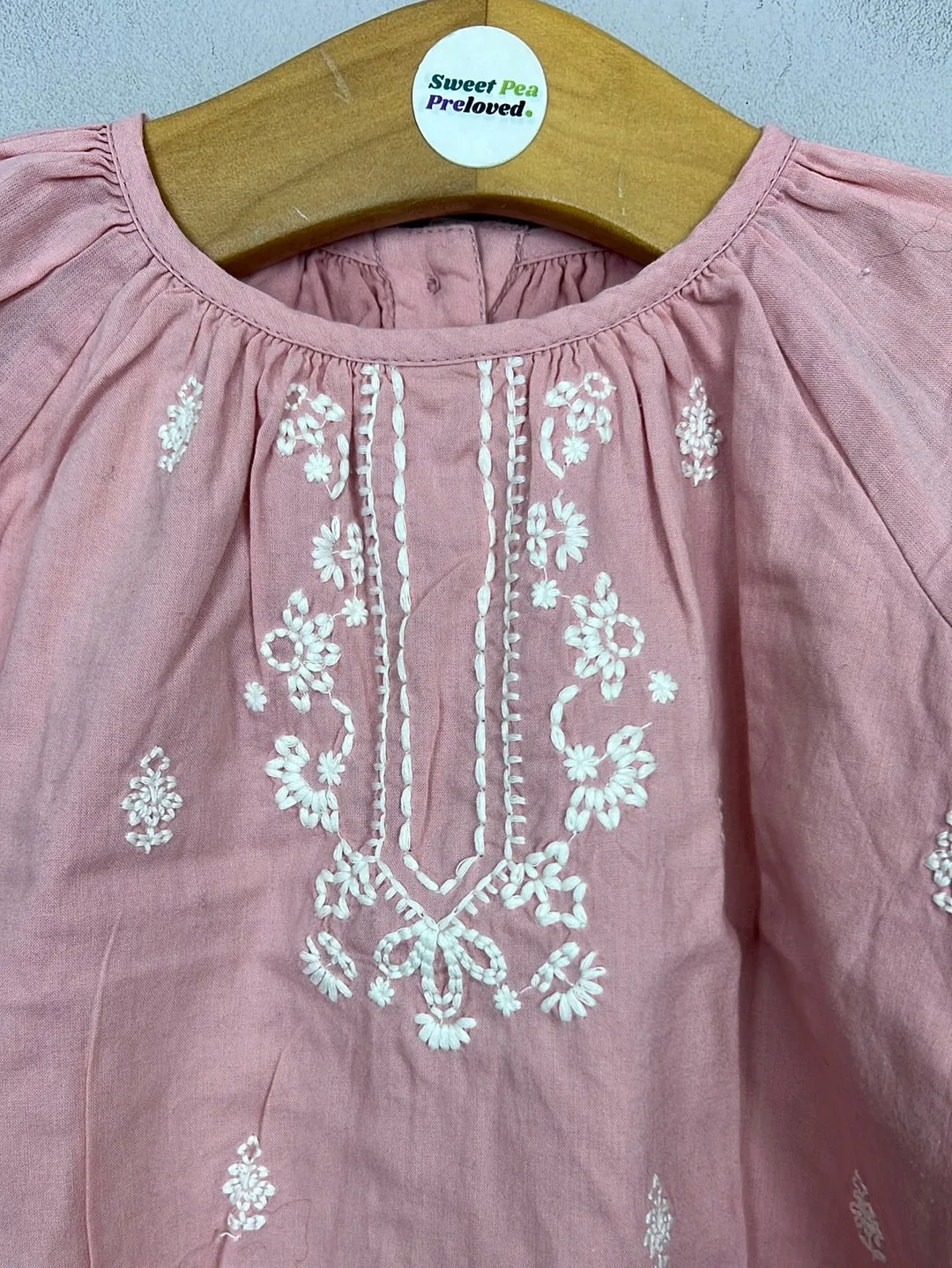 M&S Pink embroidered cotton blouse 0-3m