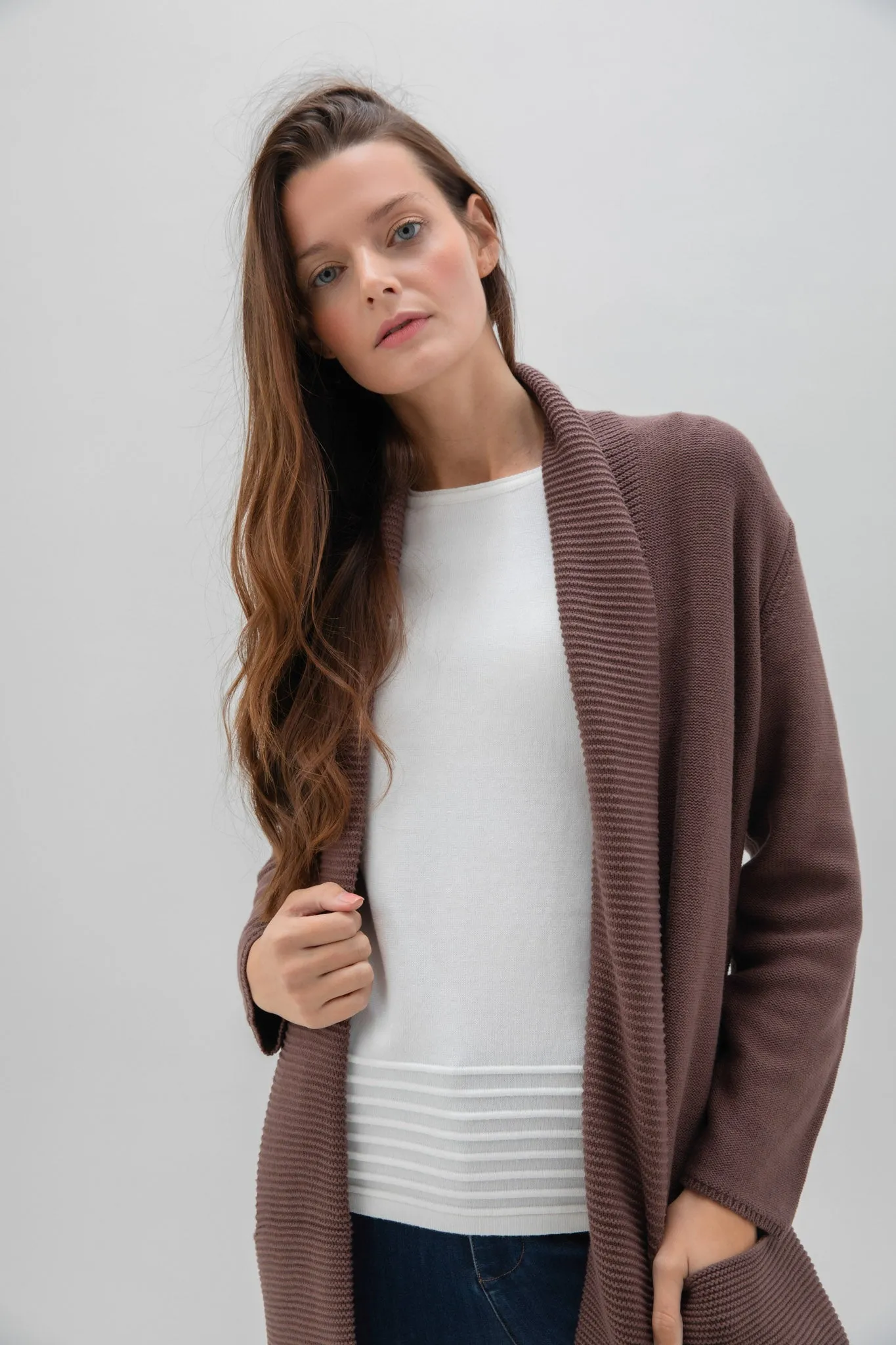 Marble Ladies LONG CARDIGAN Brown
