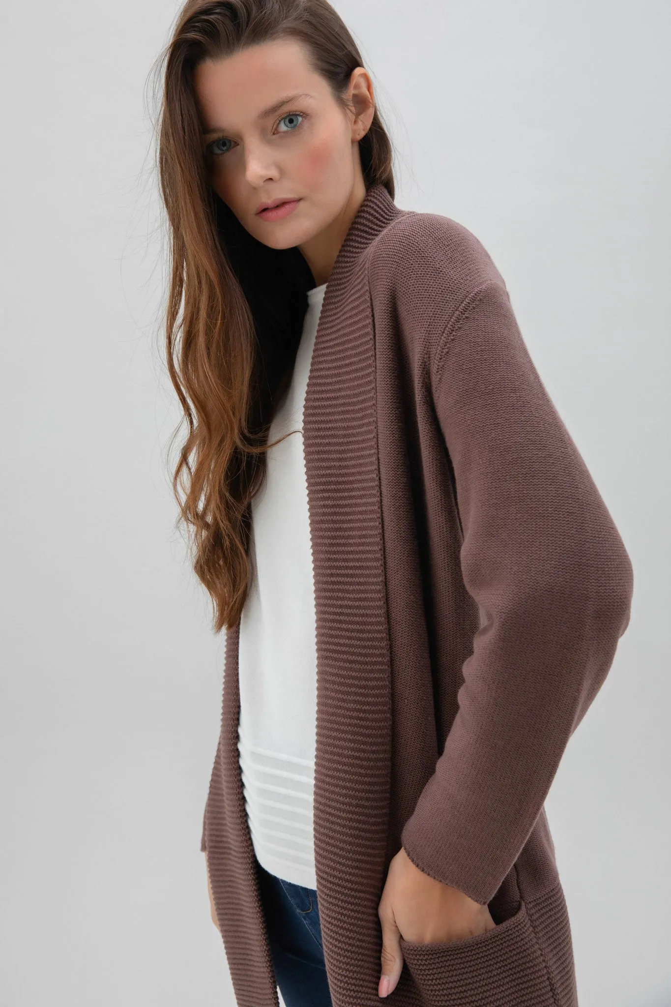 Marble Ladies LONG CARDIGAN Brown