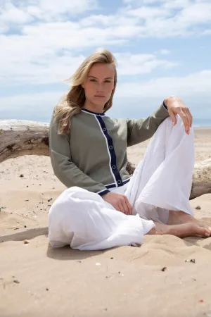 Marble Womens Cardigan - Khaki/navy/white