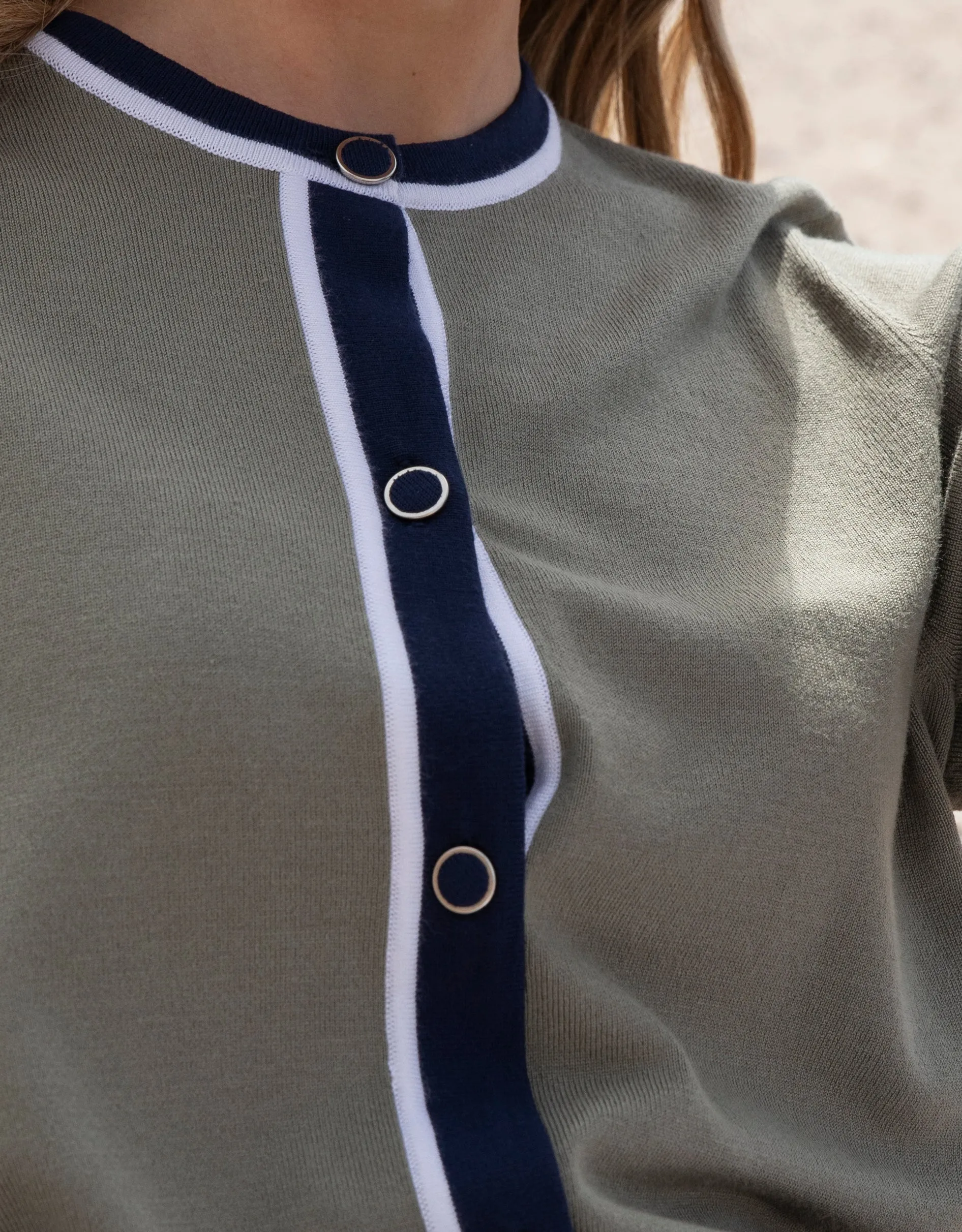Marble Womens Cardigan - Khaki/navy/white