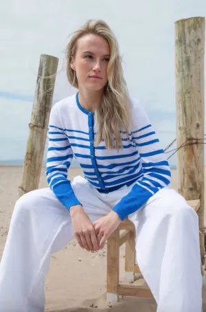 Marble Womens Striped Cardigan -Cobalt/white