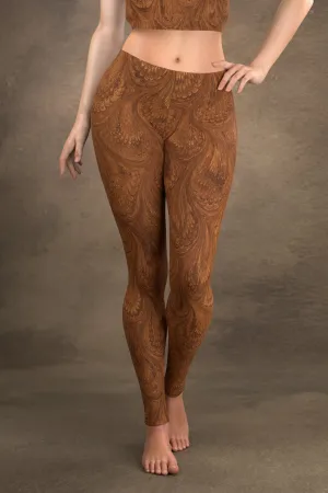 Marbled Peacock Leggings: Sepia