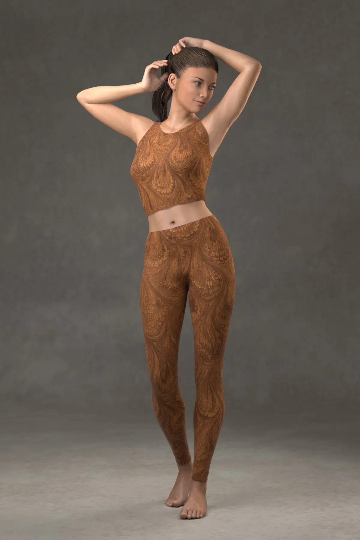 Marbled Peacock Leggings: Sepia