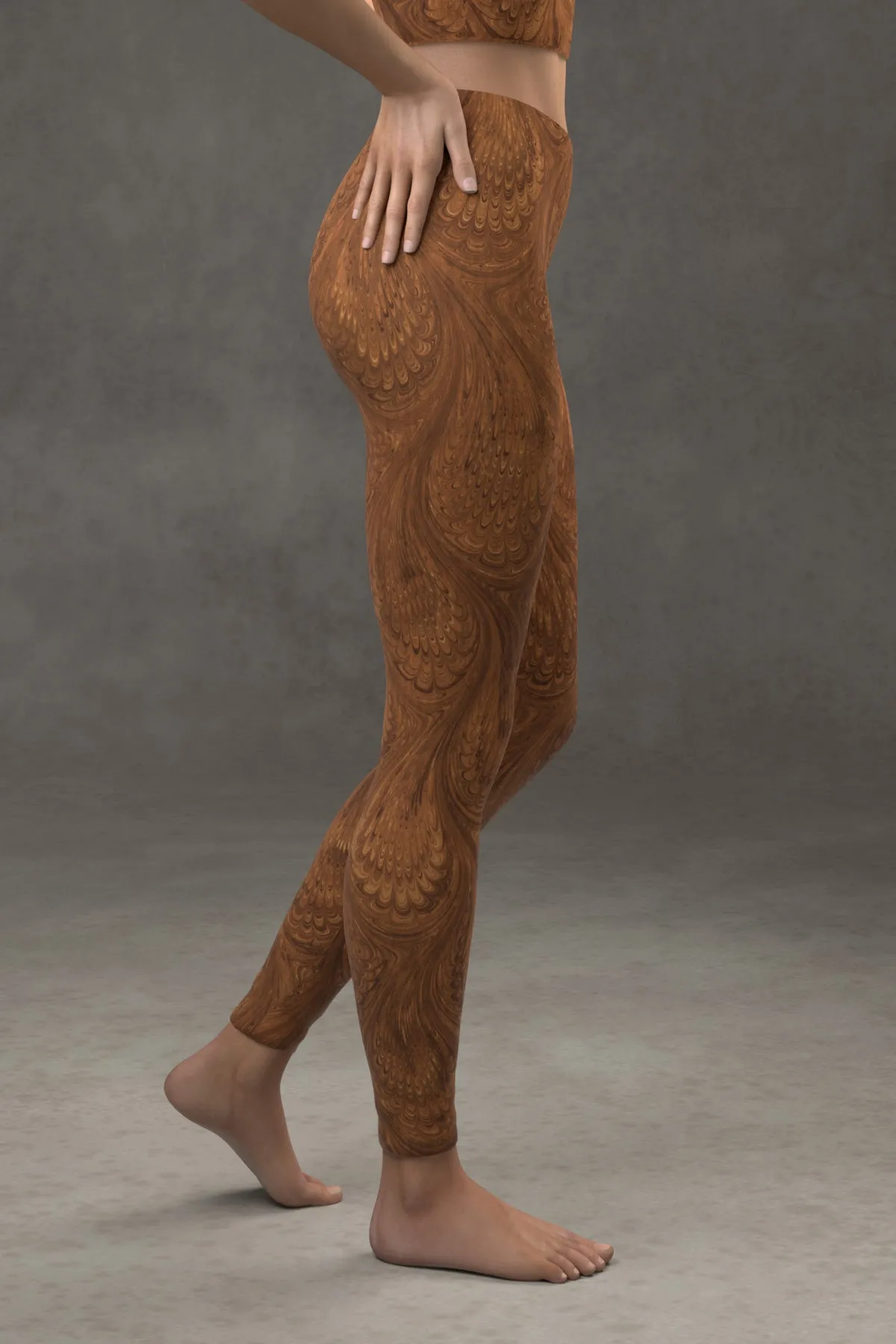 Marbled Peacock Leggings: Sepia