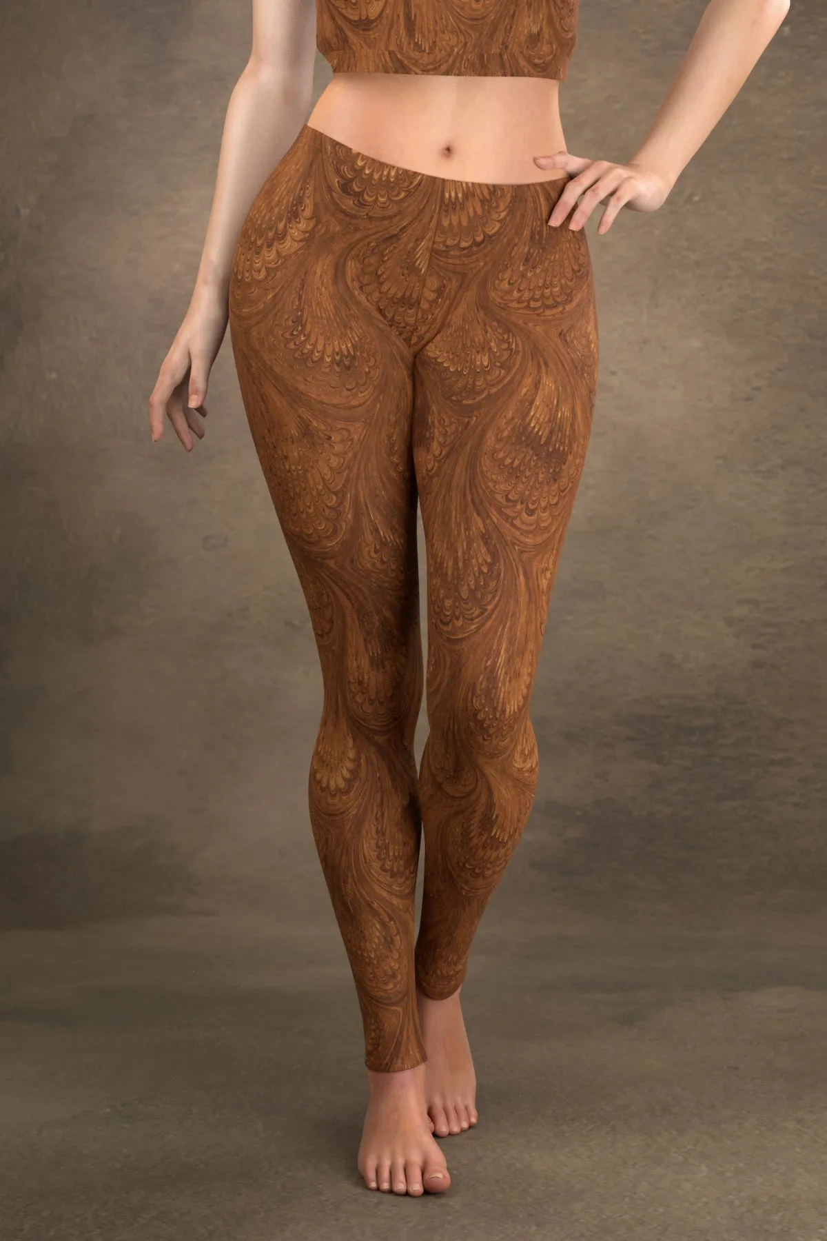 Marbled Peacock Leggings: Sepia