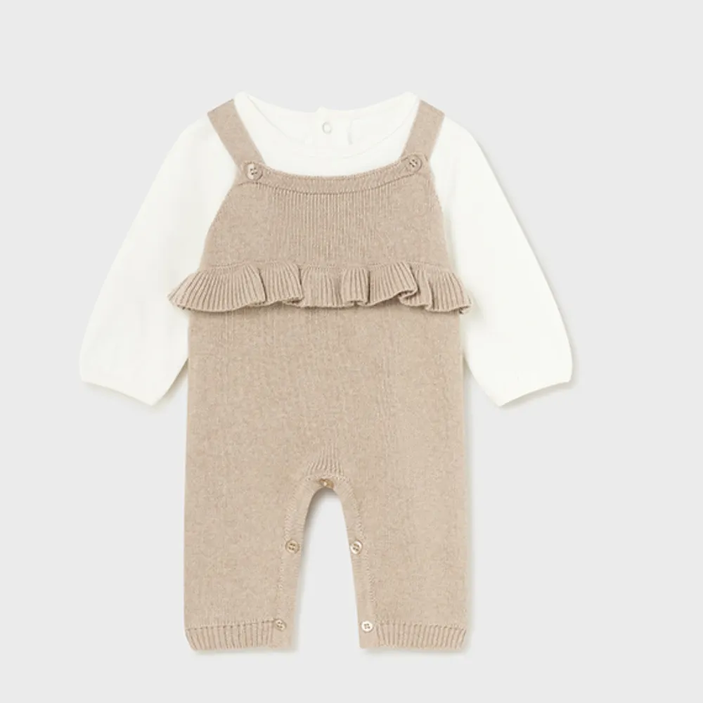 Mayoral Girls Natural Daisy Dungarees & Cardigan
