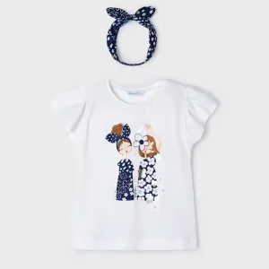 Mayoral Girls T-Shirt And Hairband Set 3089 Blue