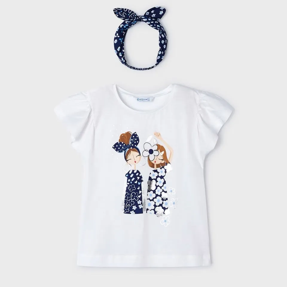 Mayoral Girls T-Shirt And Hairband Set 3089 Blue