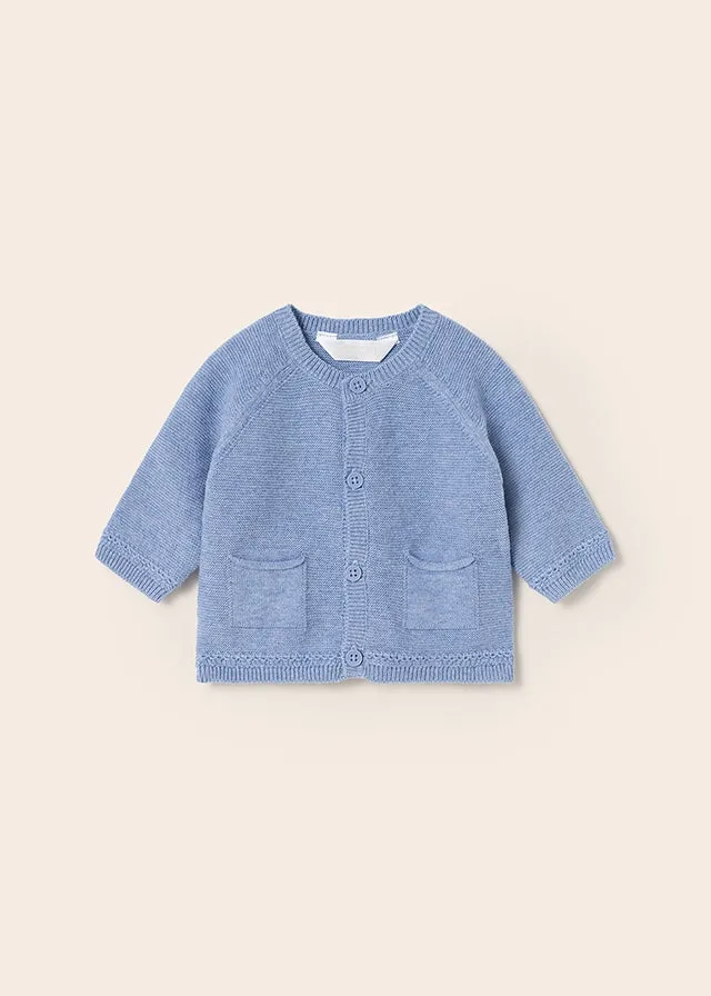 Mayoral Sustainable Cotton Knit Baby Cardigan in Sky Blue: Size 0/1M to 18M