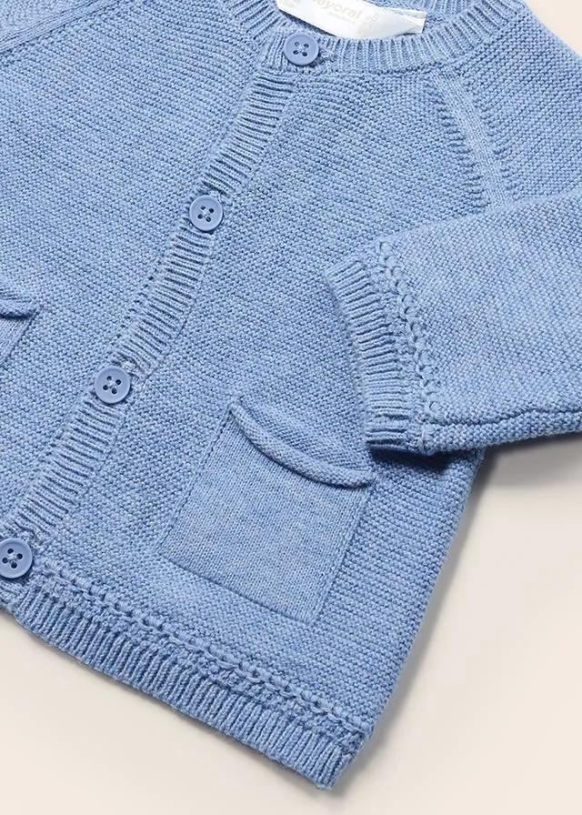 Mayoral Sustainable Cotton Knit Baby Cardigan in Sky Blue: Size 0/1M to 18M