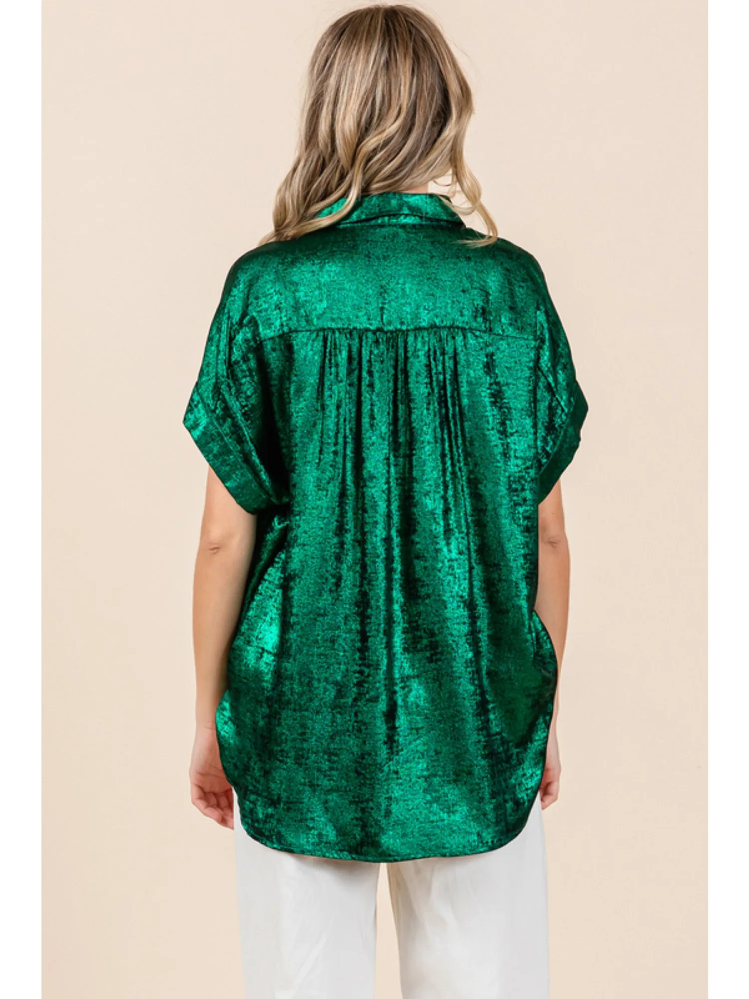 Mindy Metallic Collared Button Up Blouse