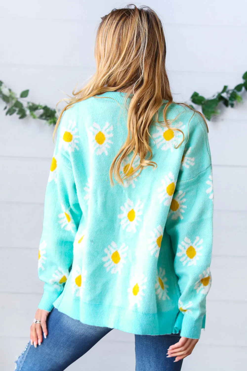 Mint Daisy Floral Button-Down Cardigan