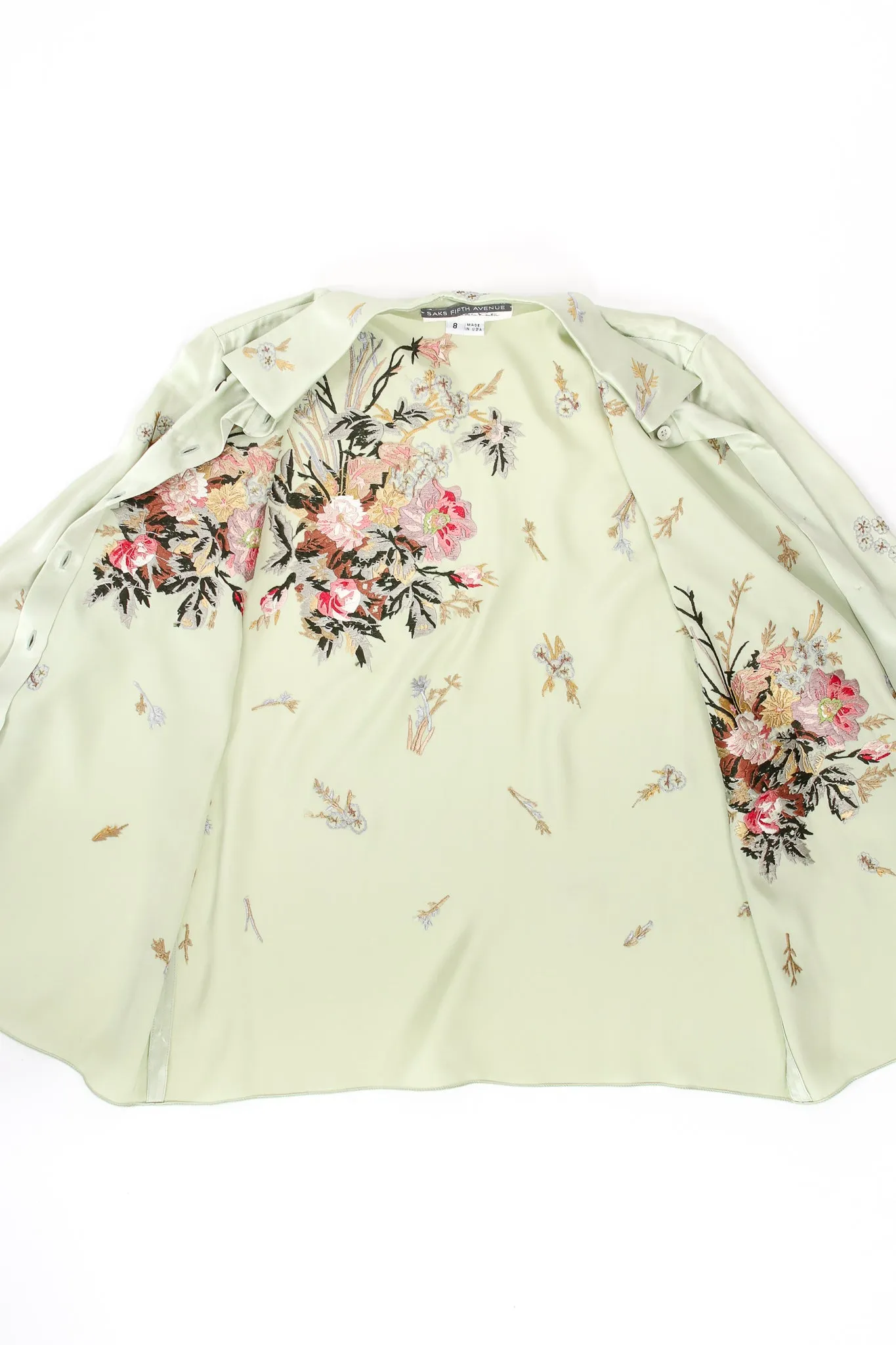 Mint Floral Embroidered Silk Shirt