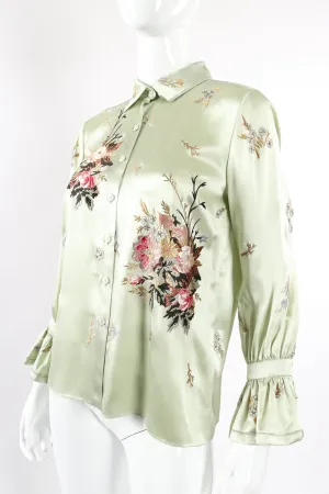 Mint Floral Embroidered Silk Shirt