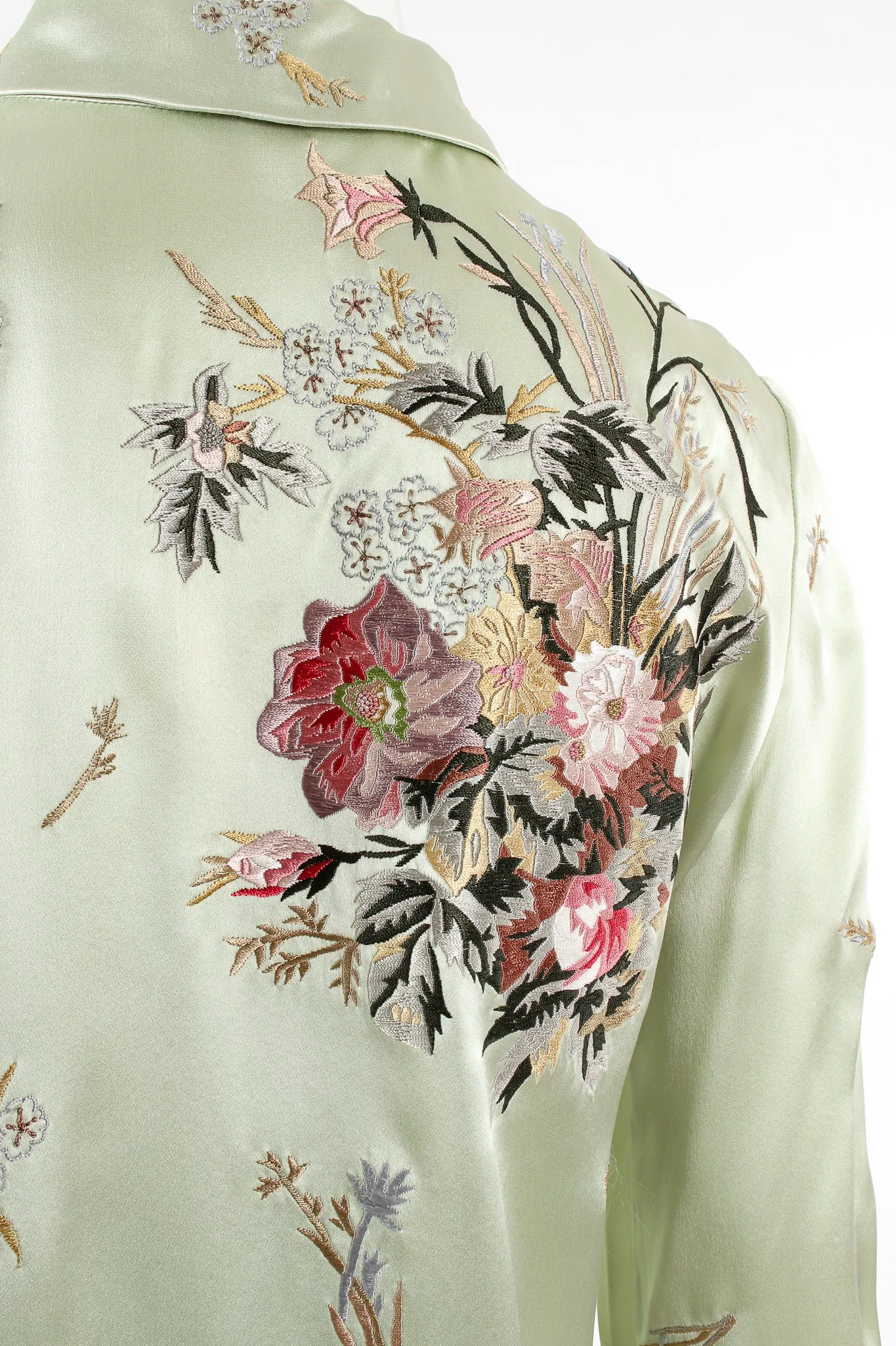 Mint Floral Embroidered Silk Shirt