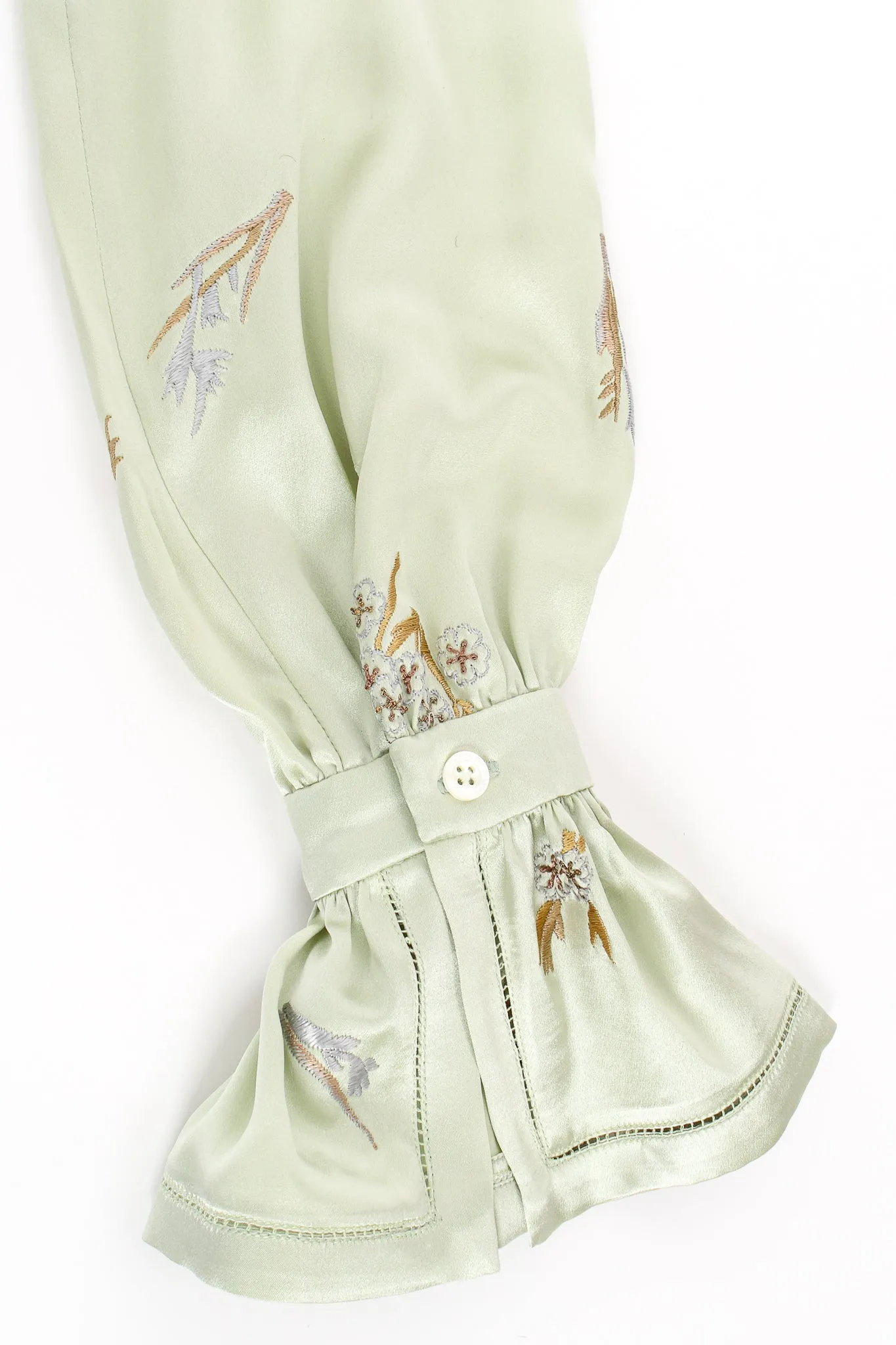 Mint Floral Embroidered Silk Shirt