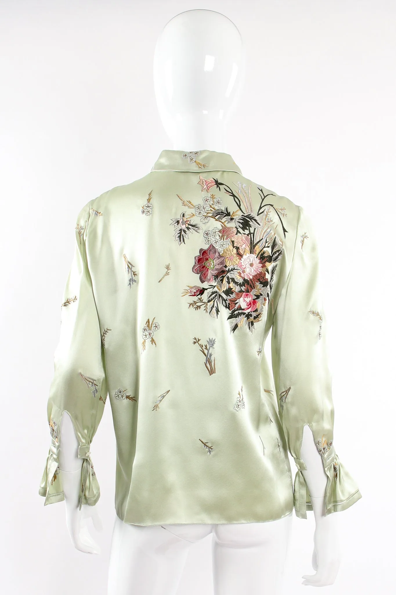 Mint Floral Embroidered Silk Shirt