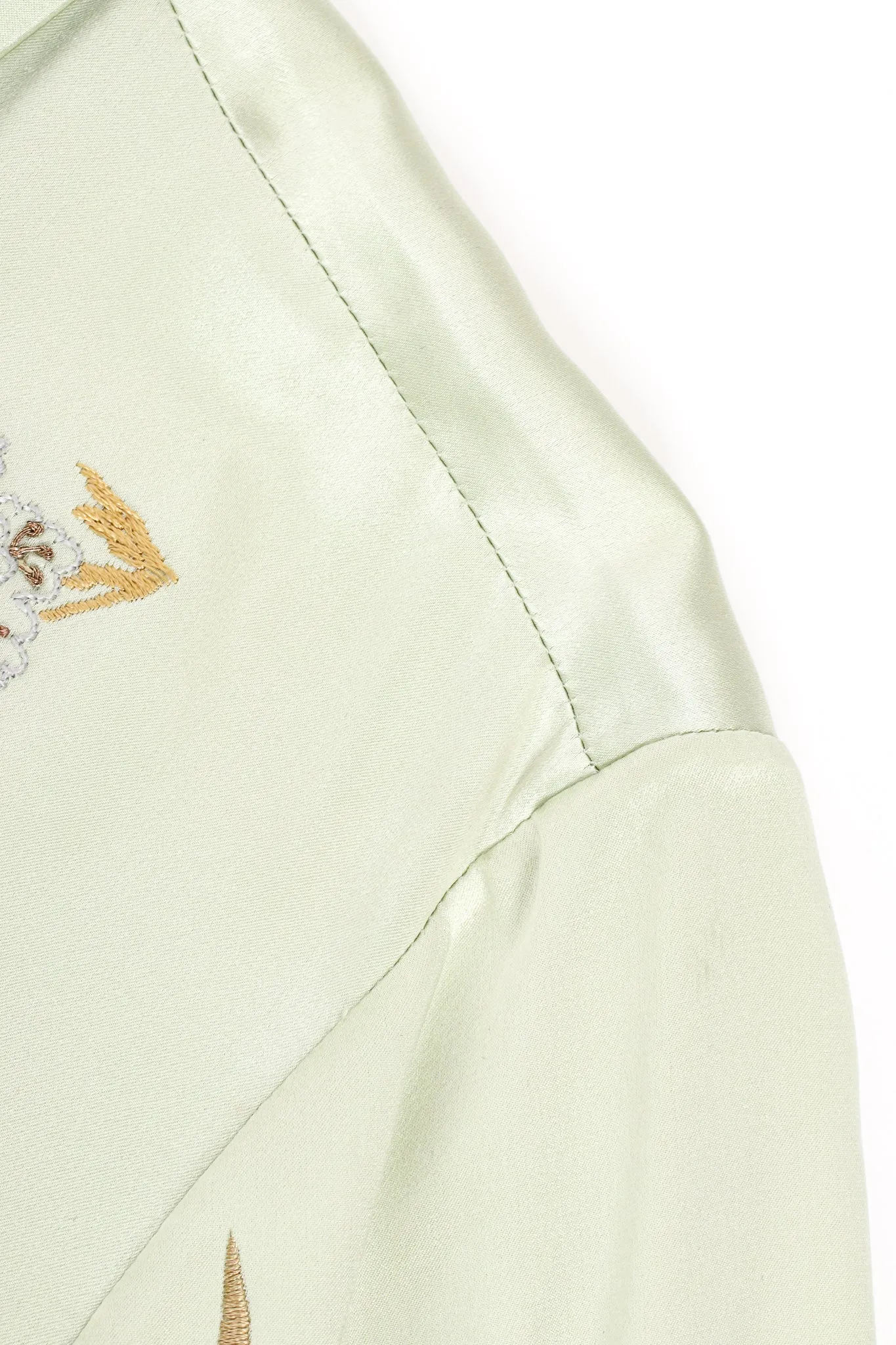 Mint Floral Embroidered Silk Shirt