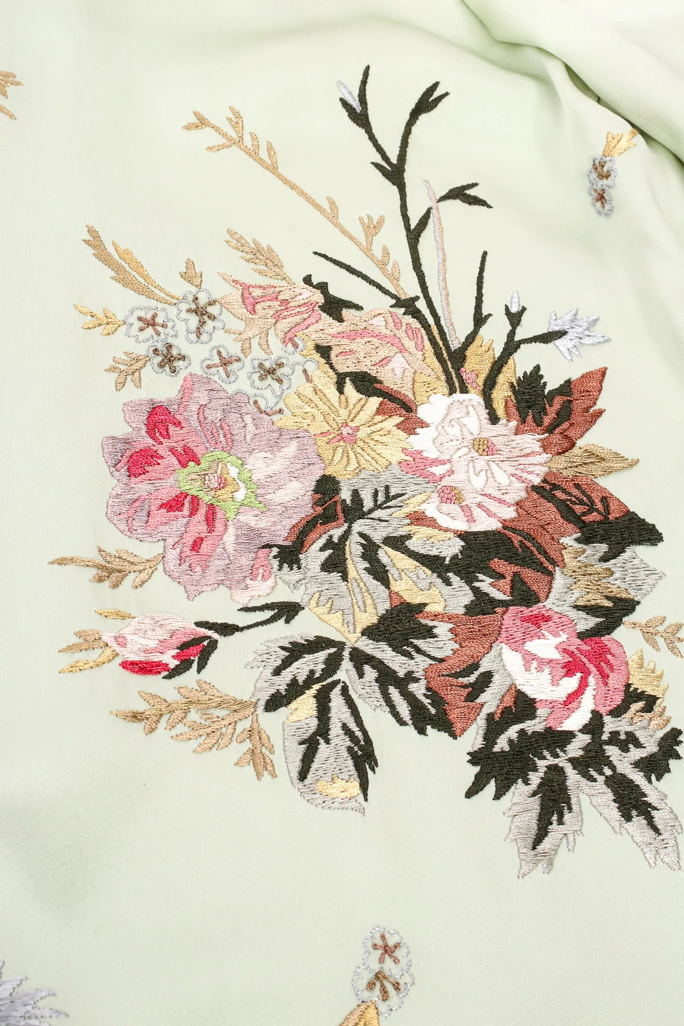 Mint Floral Embroidered Silk Shirt