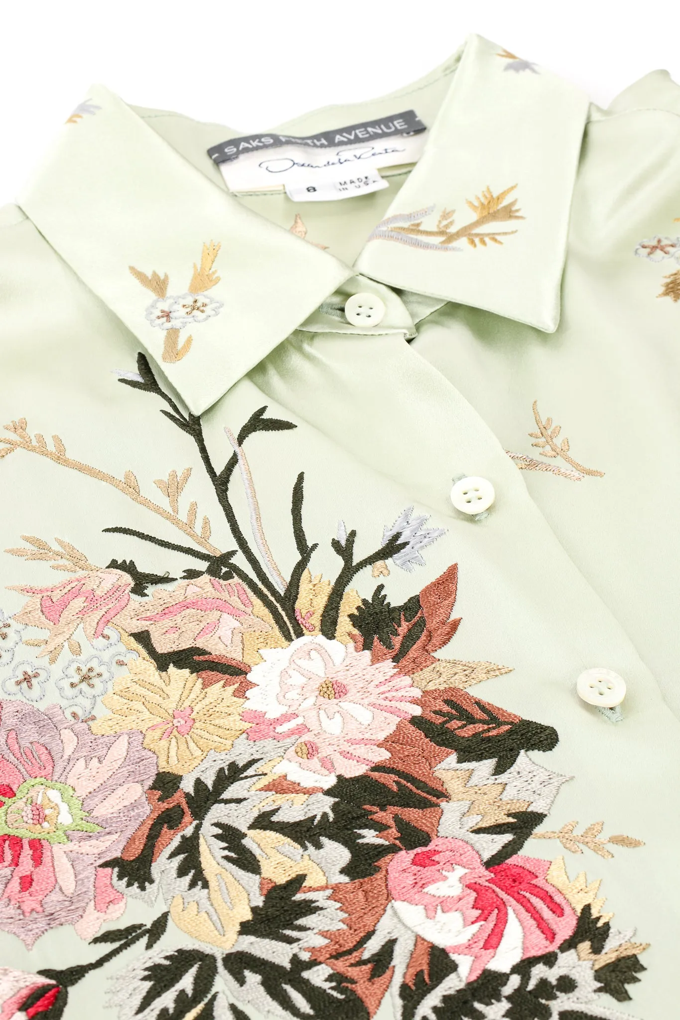 Mint Floral Embroidered Silk Shirt