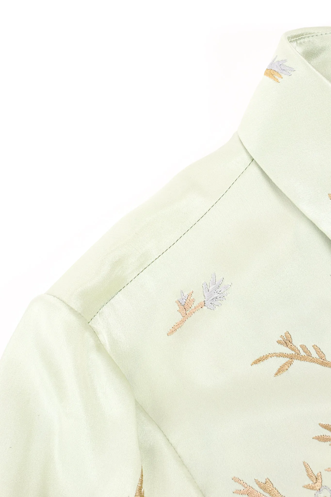 Mint Floral Embroidered Silk Shirt